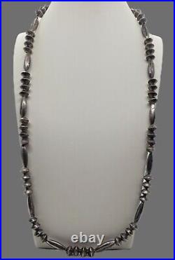 Early Vintage Native American Sterling Silver Bench Melon Bead Necklace