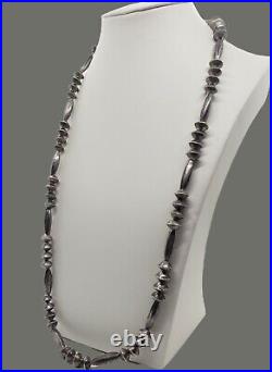 Early Vintage Native American Sterling Silver Bench Melon Bead Necklace