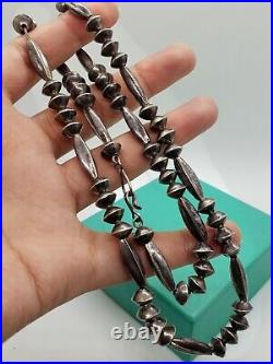 Early Vintage Native American Sterling Silver Bench Melon Bead Necklace