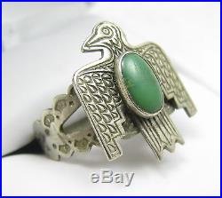 Early Vintage Navajo Fred Harvey Era Thunderbird Green Turquoise Adjustable Ring