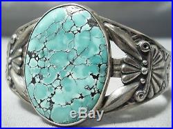 Early Vintage Navajo Green Spiderweb Turquoise Sterling Silver Bracelet Old