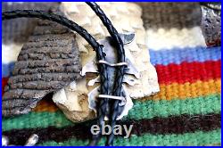 Early vintage MULTI-STONE INLAY ZUNI PARROT bolo sterling C. G. Wallace era bird