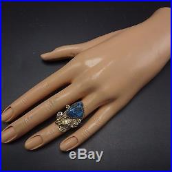 Elegant Vintage NAVAJO 14 Karat GOLD & Blue Morenci TURQUOISE RING, size 5 3/4