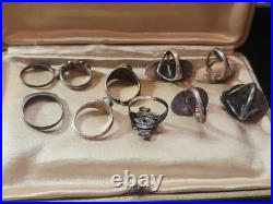 Estate OLD STERLING Vintage & OLD PAWN Native AMERICAN 10 Ring Lot Turquoise