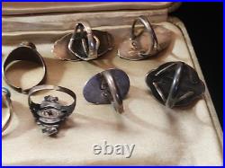 Estate OLD STERLING Vintage & OLD PAWN Native AMERICAN 10 Ring Lot Turquoise