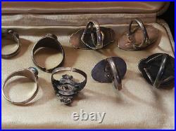 Estate OLD STERLING Vintage & OLD PAWN Native AMERICAN 10 Ring Lot Turquoise