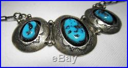 Estate Vintage Navajo Teddy Goodluck Sterling Turquoise Shadowbox Necklace C1619