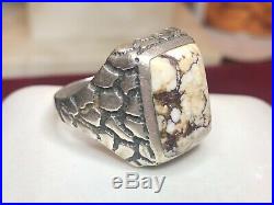 Estate Vintage Sterling Silver White Buffalo Turquoise Ring Men's Signed Band