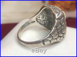 Estate Vintage Sterling Silver White Buffalo Turquoise Ring Men's Signed Band