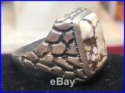 Estate Vintage Sterling Silver White Buffalo Turquoise Ring Men's Signed Band