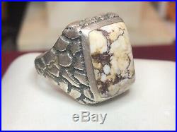 Estate Vintage Sterling Silver White Buffalo Turquoise Ring Men's Signed Band