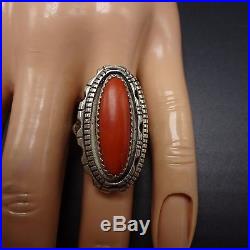 Exquisite Signed Vintage NAVAJO Sterling Silver & CORAL RING, size 8