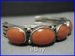 Exquisite Vintage Navajo Domed Coral Sterling Silver Native American Bracelet