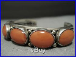 Exquisite Vintage Navajo Domed Coral Sterling Silver Native American Bracelet