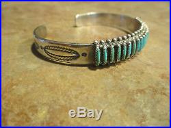 Exquisite Vintage ZUNI Sterling Silver NEEDLE POINT Turquoise Row Bracelet