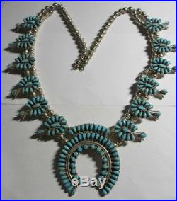 Exquisite Vintage Zuni 33sterling&turquoise Squash Blossom Necklace-masterpiece