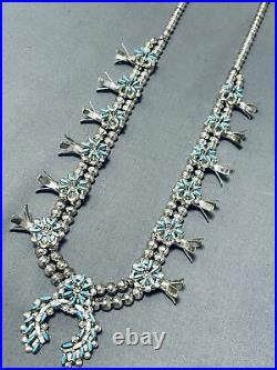 Exquisite Vintage Zuni Sleeping Beauty Turquoise Sterling Silver Squash Blossom