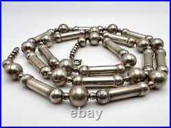 FINE Vintage Native Sterling Silver Bench Bead & Tube Necklace 30, 55.5g