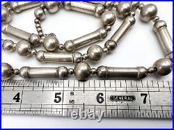 FINE Vintage Native Sterling Silver Bench Bead & Tube Necklace 30, 55.5g