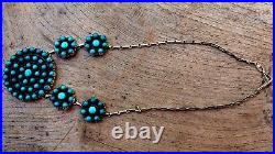 Fabulous Vintage Navajo Sterling Silver & Blue Turquoise Cluster Necklace