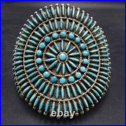 Fine VINTAGE ZUNI Sterling Silver TURQUOISE NEEDLEPOINT Cuff BRACELET
