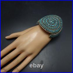 Fine VINTAGE ZUNI Sterling Silver TURQUOISE NEEDLEPOINT Cuff BRACELET