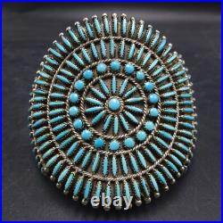 Fine VINTAGE ZUNI Sterling Silver TURQUOISE NEEDLEPOINT Cuff BRACELET