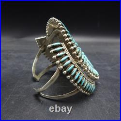 Fine VINTAGE ZUNI Sterling Silver TURQUOISE NEEDLEPOINT Cuff BRACELET