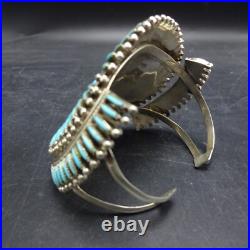 Fine VINTAGE ZUNI Sterling Silver TURQUOISE NEEDLEPOINT Cuff BRACELET