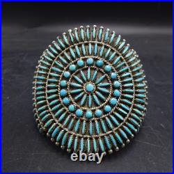 Fine VINTAGE ZUNI Sterling Silver TURQUOISE NEEDLEPOINT Cuff BRACELET