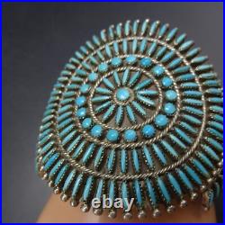 Fine VINTAGE ZUNI Sterling Silver TURQUOISE NEEDLEPOINT Cuff BRACELET