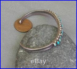 Fine Vintage Harvey Era Silver Petit Point Turquoise Row Cuff Bracelet Small Sz