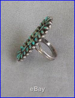 Fine Vintage Long Zuni Petit Point Turquoise Ring Size 7 1/4