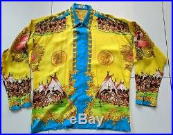 GIANNI VERSACE Native Americans 1993 Vintage Silk Shirt Amazing! Men's XXL