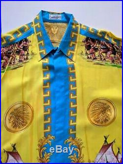 GIANNI VERSACE Native Americans 1993 Vintage Silk Shirt Amazing! Men's XXL