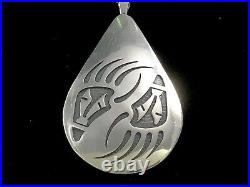 GIANT Vintage Native American Signed Hopi Silver Overlay Bear Paw Pendant