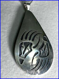 GIANT Vintage Native American Signed Hopi Silver Overlay Bear Paw Pendant