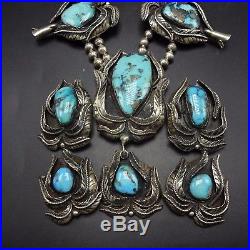 GIGANTIC Vintage NAVAJO Sterling Silver & Turquoise SQUASH BLOSSOM Necklace 424g