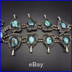 GIGANTIC Vintage NAVAJO Sterling Silver & Turquoise SQUASH BLOSSOM Necklace 424g