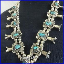 GORGEOUS Vintage NAVAJO Sterling Silver BISBEE Turquoise SQUASH BLOSSOM Necklace