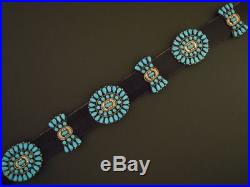 Genuine Vintage Native American NAVAJO Turquoise Cluster Concho Belt W Begay 50s