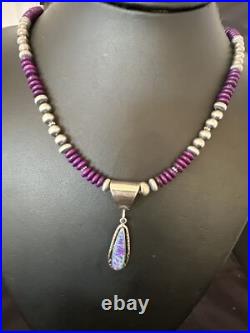 Gilson Opal Pendant Navajo Purple Stone Beads Sterling Silver Necklace