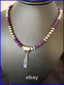 Gilson Opal Pendant Navajo Purple Stone Beads Sterling Silver Necklace