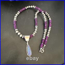 Gilson Opal Pendant Navajo Purple Stone Beads Sterling Silver Necklace