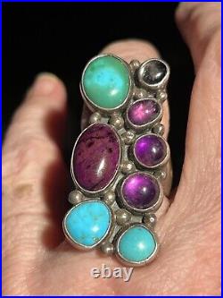 Gorgeous Large Vintage Native American Navajo Size 8 1/2 Multi-stone & Ss Ring