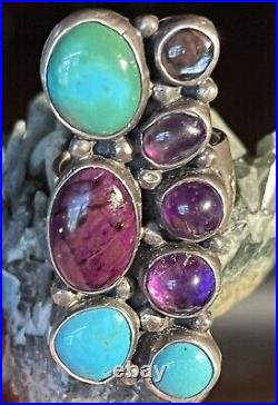 Gorgeous Large Vintage Native American Navajo Size 8 1/2 Multi-stone & Ss Ring