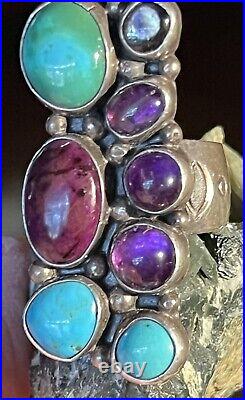 Gorgeous Large Vintage Native American Navajo Size 8 1/2 Multi-stone & Ss Ring