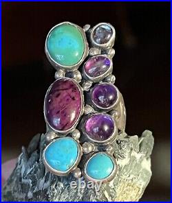 Gorgeous Large Vintage Native American Navajo Size 8 1/2 Multi-stone & Ss Ring