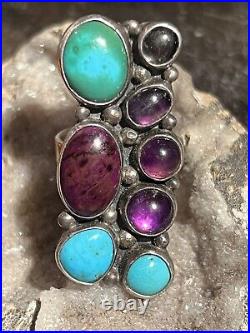 Gorgeous Large Vintage Native American Navajo Size 8 1/2 Multi-stone & Ss Ring