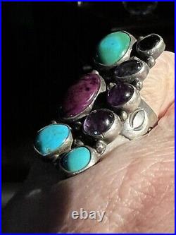 Gorgeous Large Vintage Native American Navajo Size 8 1/2 Multi-stone & Ss Ring